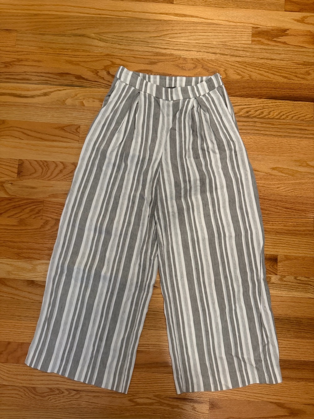 Vince Camuto Linen Blend Striped Wide Leg Crop Pants Size 0 Pleated